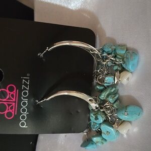 Paparazzi Silver Earrings with Turquoise Accents